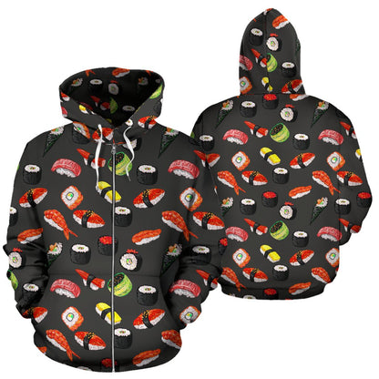 Sushi Design Print Zip Up Hoodie