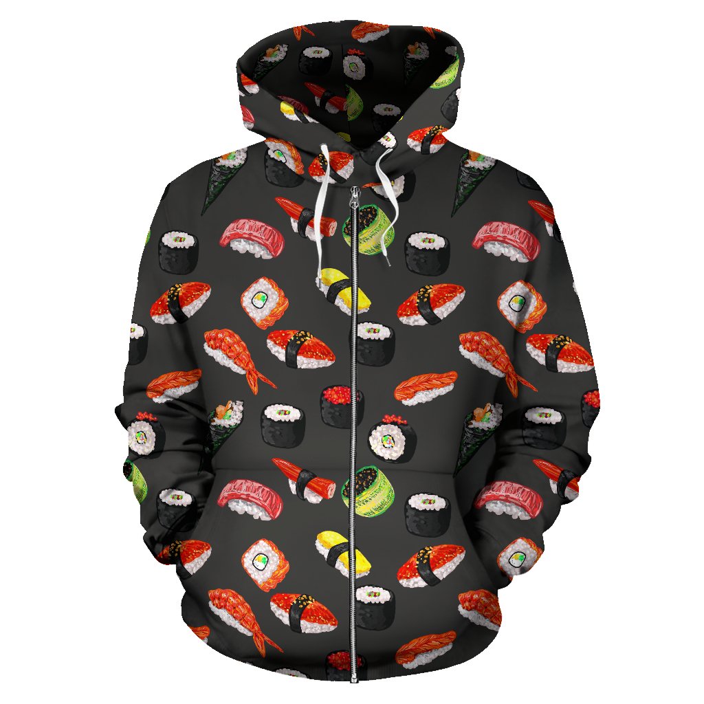 Sushi Design Print Zip Up Hoodie