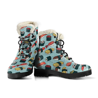 Sushi Pattern Design Faux Fur Leather Boots-JTAMIGO.COM
