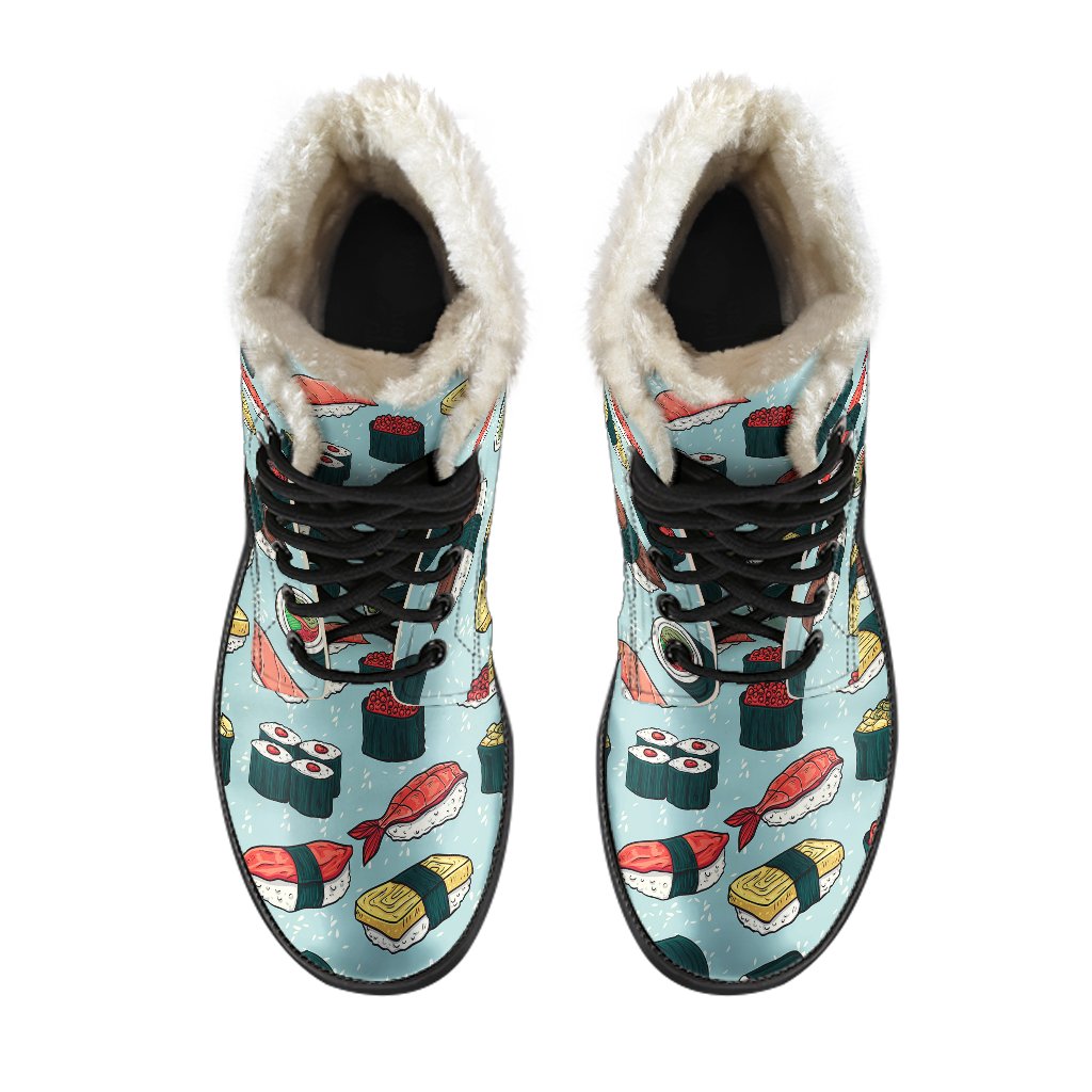 Sushi Pattern Design Faux Fur Leather Boots-JTAMIGO.COM