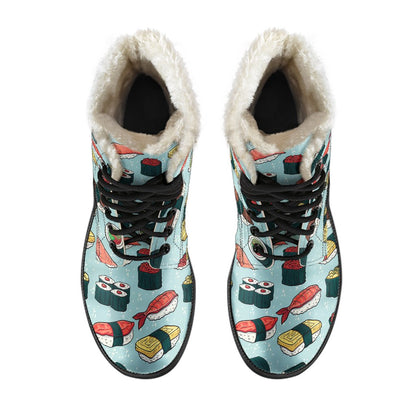 Sushi Pattern Design Faux Fur Leather Boots-JTAMIGO.COM