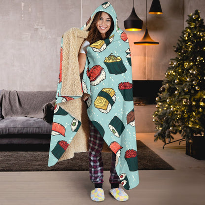 Sushi Pattern Design Hooded Blanket-JTAMIGO.COM