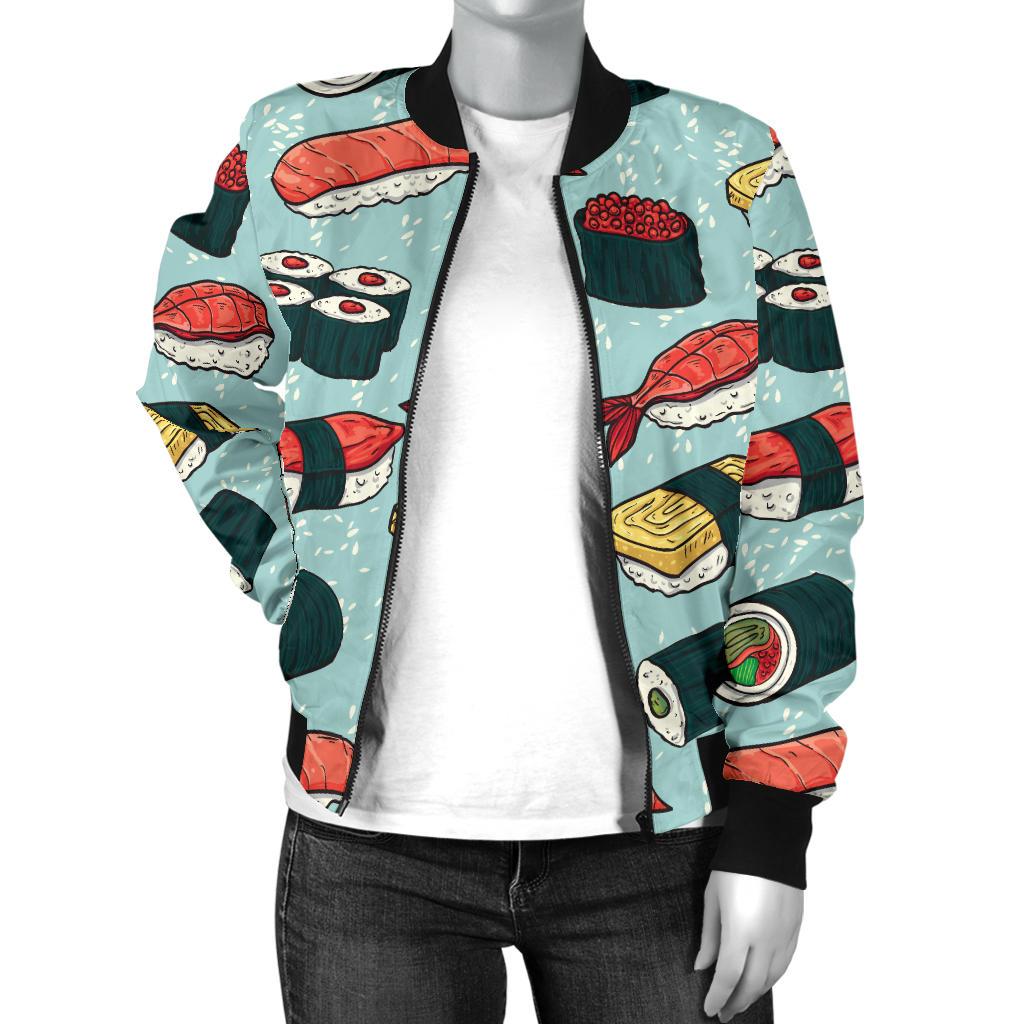 Sushi Pattern Design Women Casual Bomber Jacket