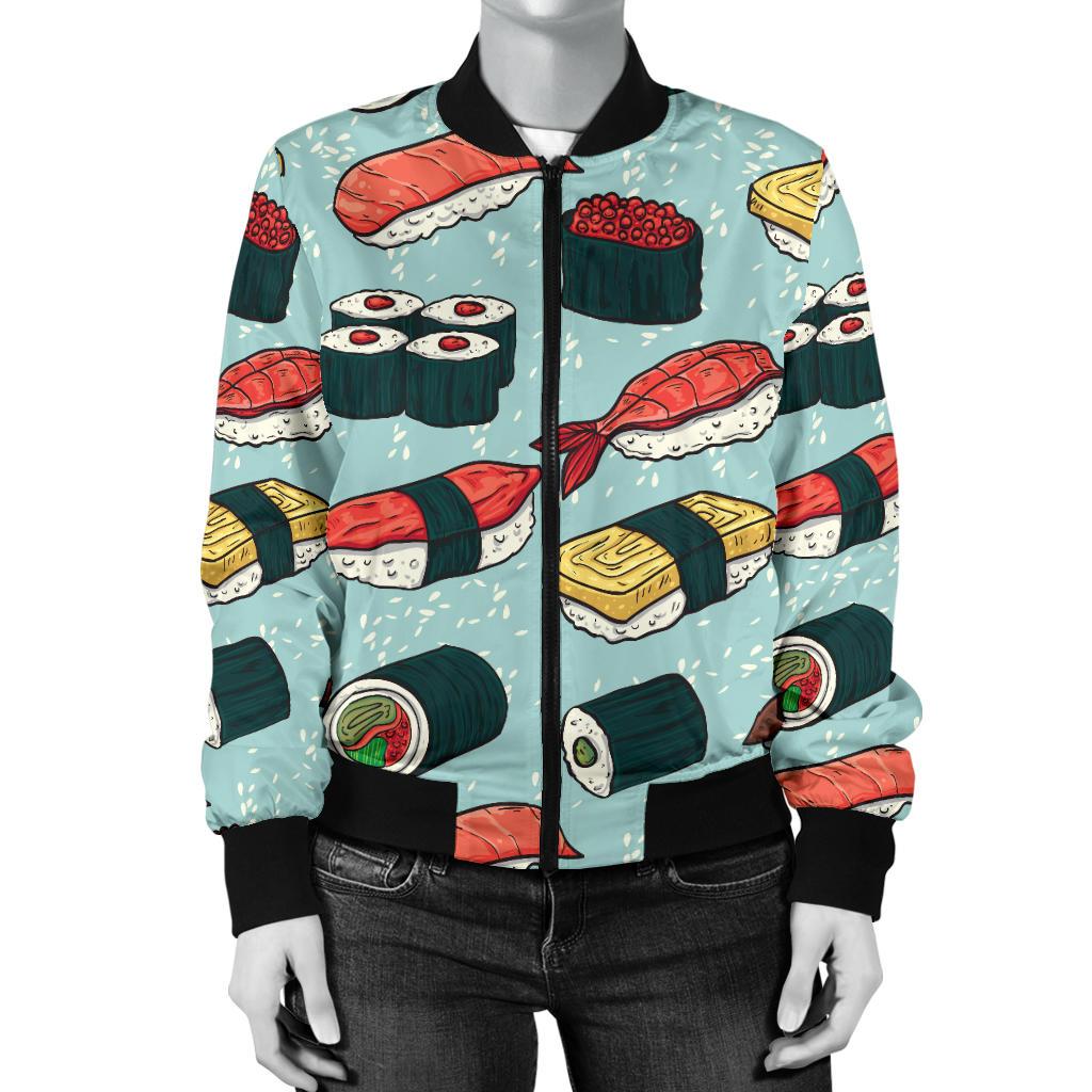Sushi Pattern Design Women Casual Bomber Jacket