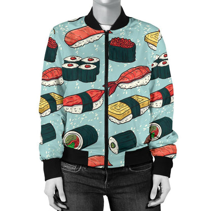 Sushi Pattern Design Women Casual Bomber Jacket