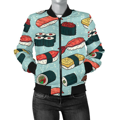 Sushi Pattern Design Women Casual Bomber Jacket