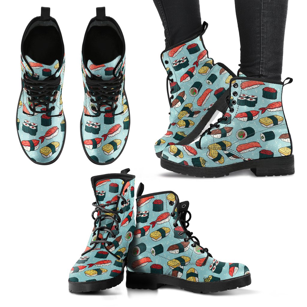 Sushi Pattern Design Women Leather Boots-JTAMIGO.COM