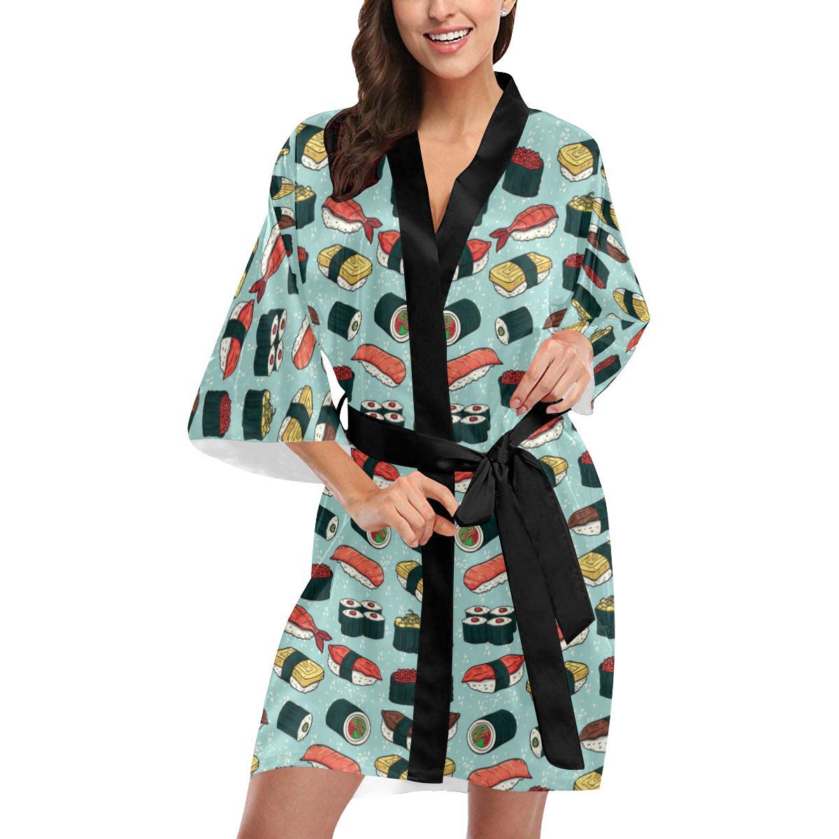 Sushi Pattern Design Women Short Kimono Robe