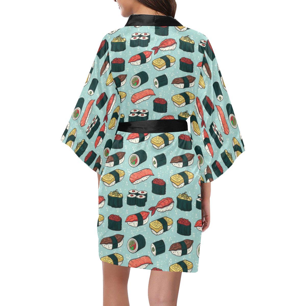 Sushi Pattern Design Women Short Kimono Robe