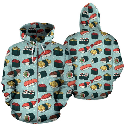 Sushi Pattern Design Zip Up Hoodie