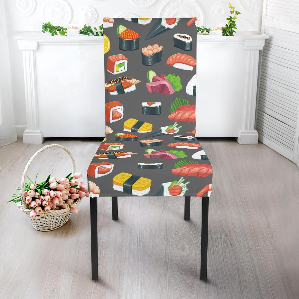 Sushi Pattern Print Dining Chair Slipcover-JTAMIGO.COM