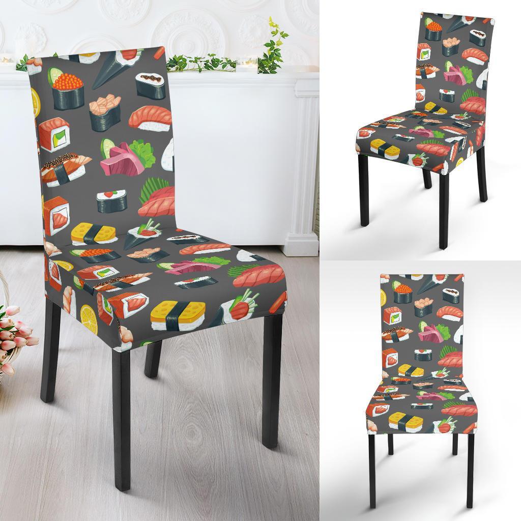 Sushi Pattern Print Dining Chair Slipcover-JTAMIGO.COM
