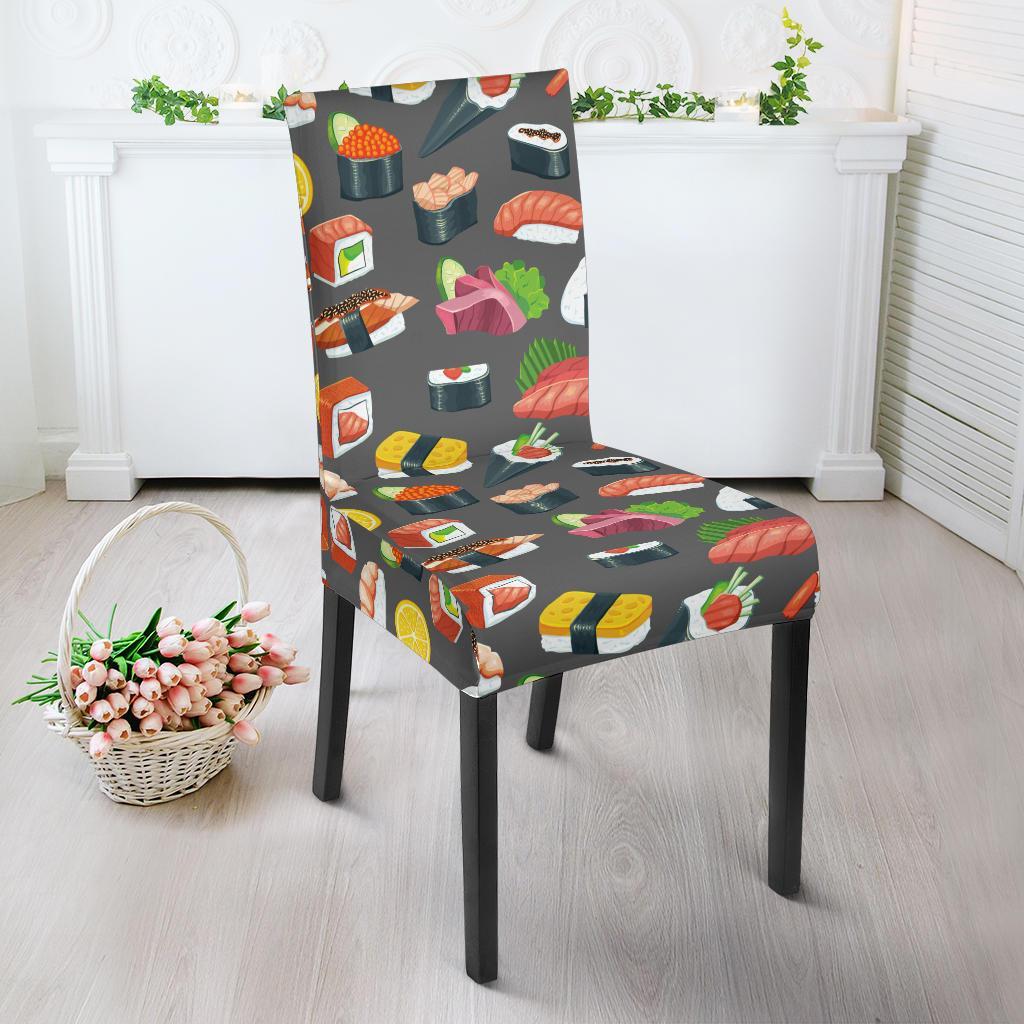 Sushi Pattern Print Dining Chair Slipcover-JTAMIGO.COM