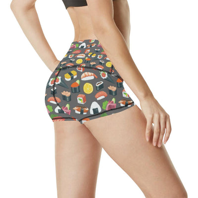 Sushi Pattern Print High Waisted Spandex Shorts-JTAMIGO.COM