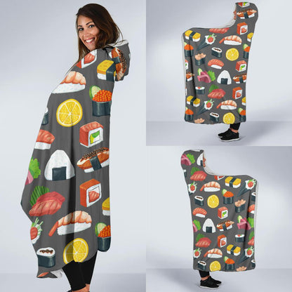 Sushi Pattern Print Hooded Blanket-JTAMIGO.COM