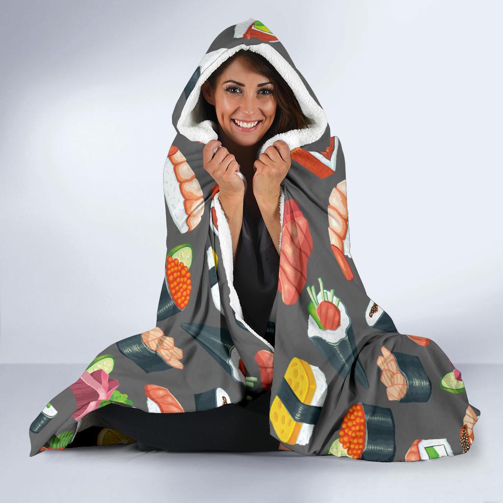 Sushi Pattern Print Hooded Blanket-JTAMIGO.COM
