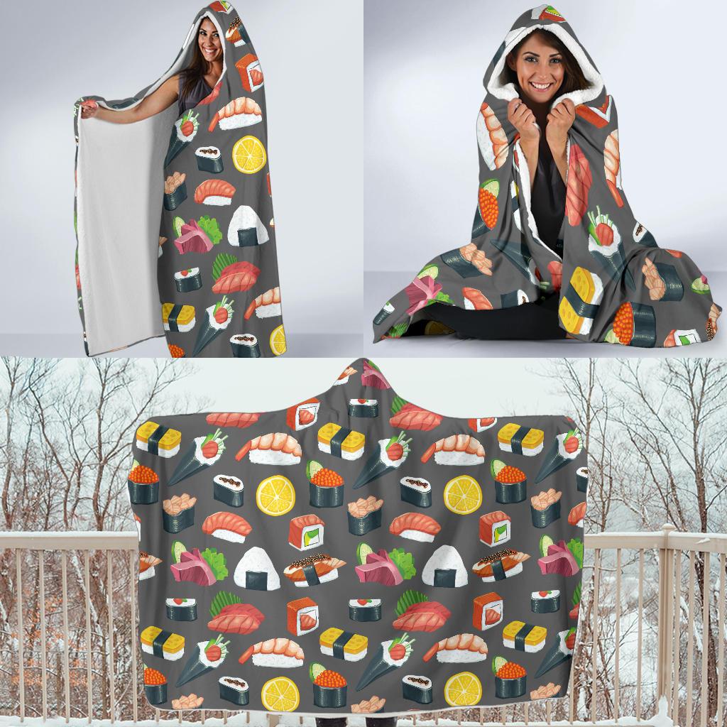 Sushi Pattern Print Hooded Blanket-JTAMIGO.COM