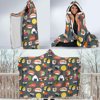 Sushi Pattern Print Hooded Blanket-JTAMIGO.COM
