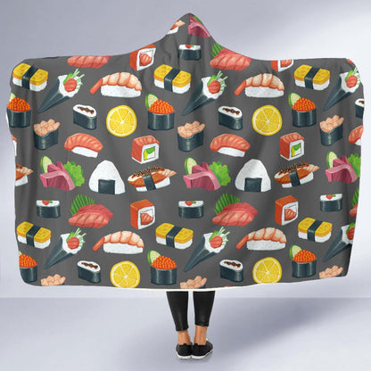 Sushi Pattern Print Hooded Blanket-JTAMIGO.COM