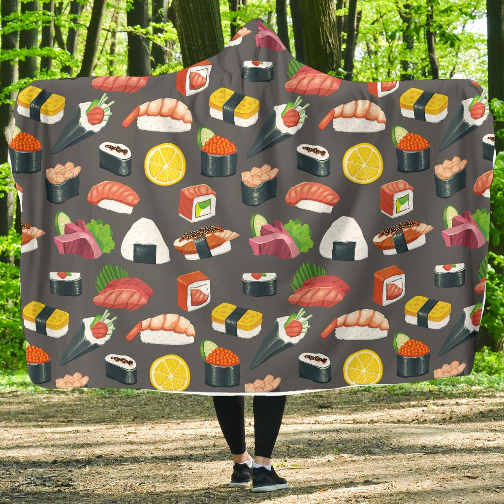 Sushi Pattern Print Hooded Blanket-JTAMIGO.COM