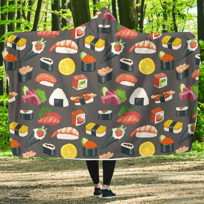 Sushi Pattern Print Hooded Blanket-JTAMIGO.COM