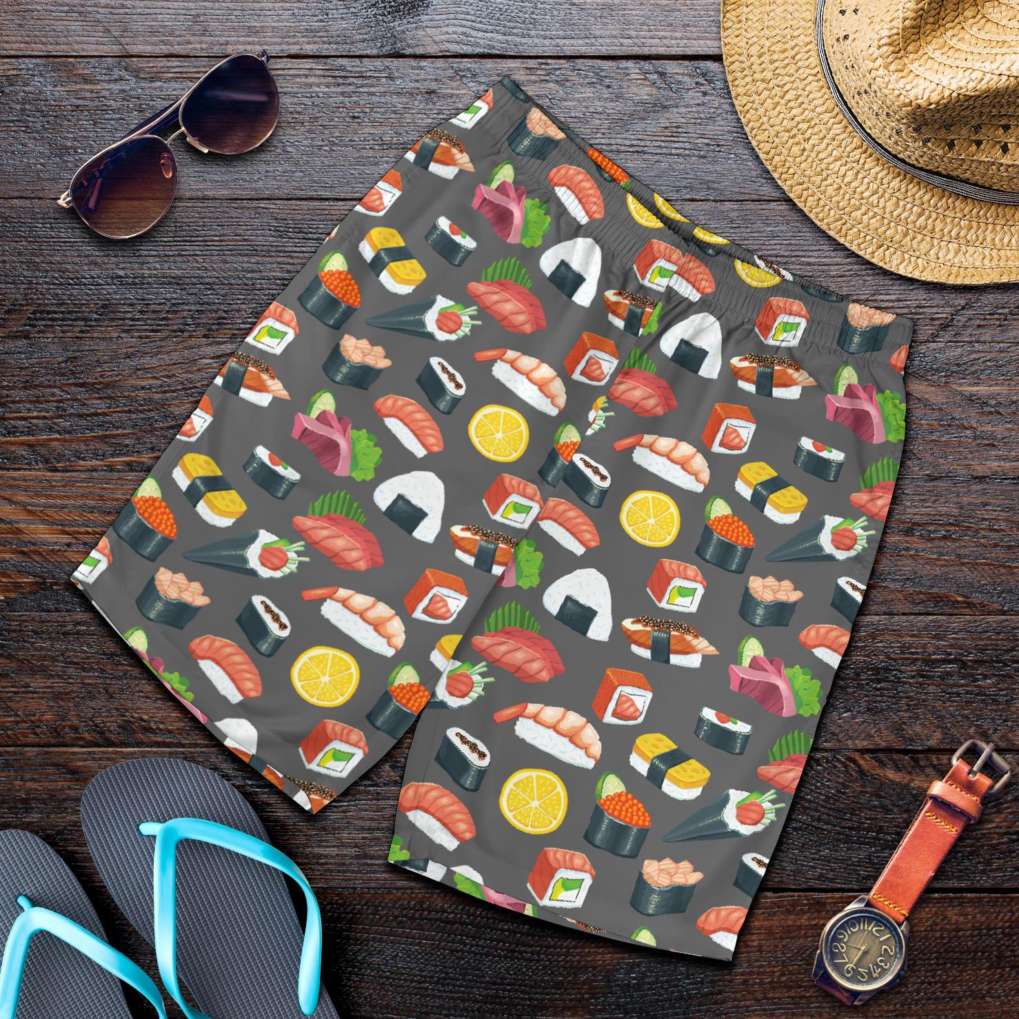Sushi Pattern Print Mens Shorts-JTAMIGO.COM