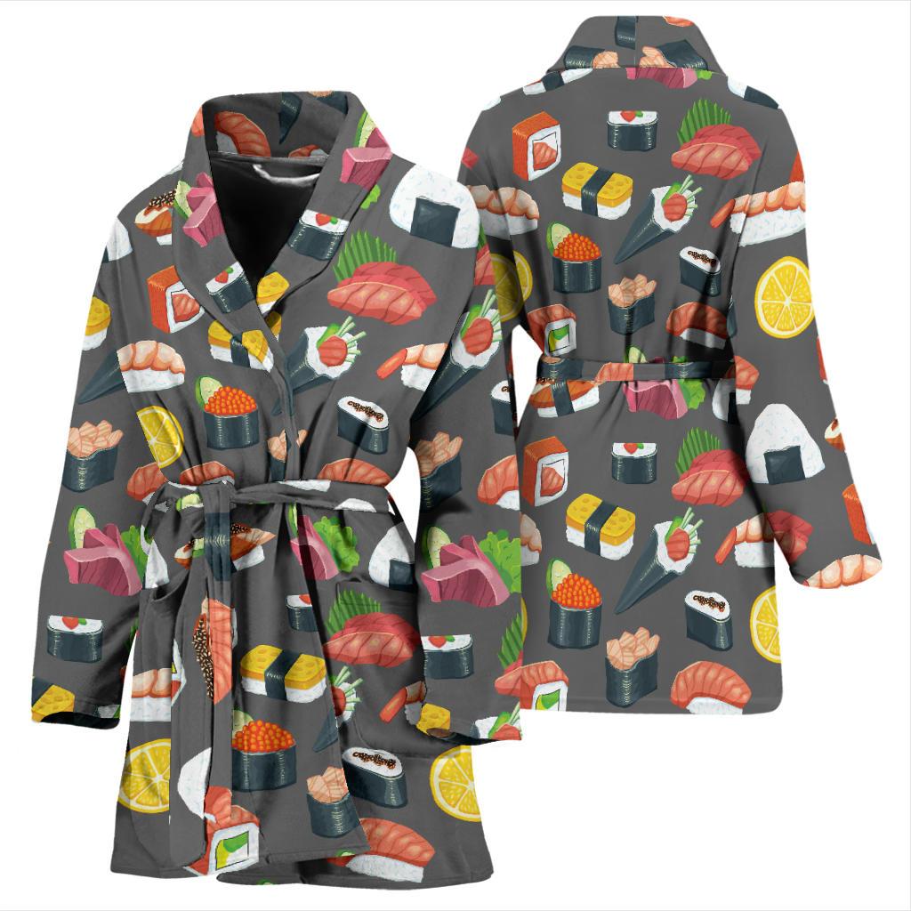 Sushi Pattern Print Women Bath Robe-JTAMIGO.COM