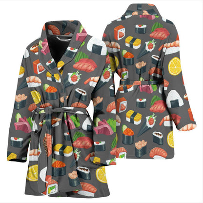 Sushi Pattern Print Women Bath Robe-JTAMIGO.COM
