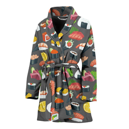 Sushi Pattern Print Women Bath Robe-JTAMIGO.COM