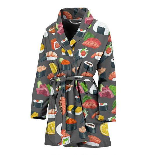 Sushi Pattern Print Women Bath Robe-JTAMIGO.COM