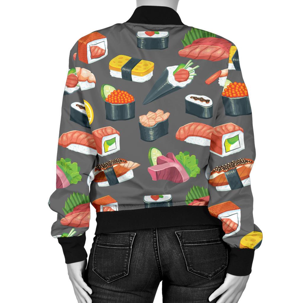Sushi Pattern Print Women Casual Bomber Jacket