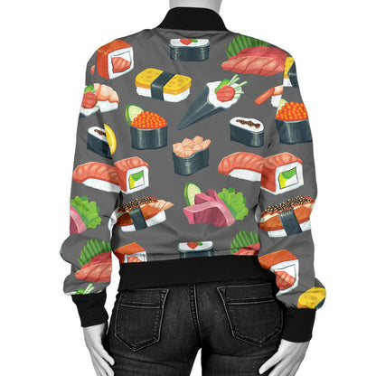 Sushi Pattern Print Women Casual Bomber Jacket