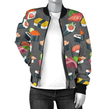Sushi Pattern Print Women Casual Bomber Jacket
