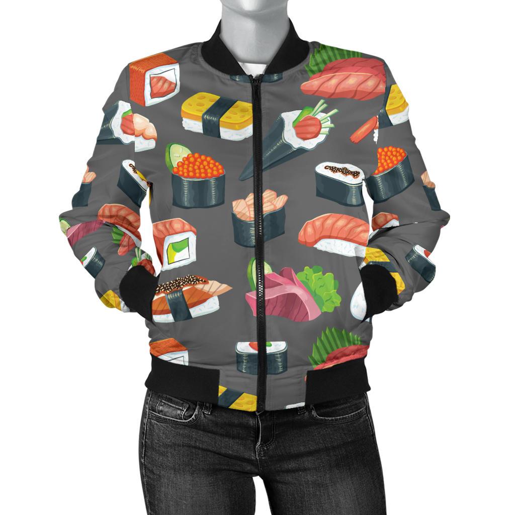 Sushi Pattern Print Women Casual Bomber Jacket