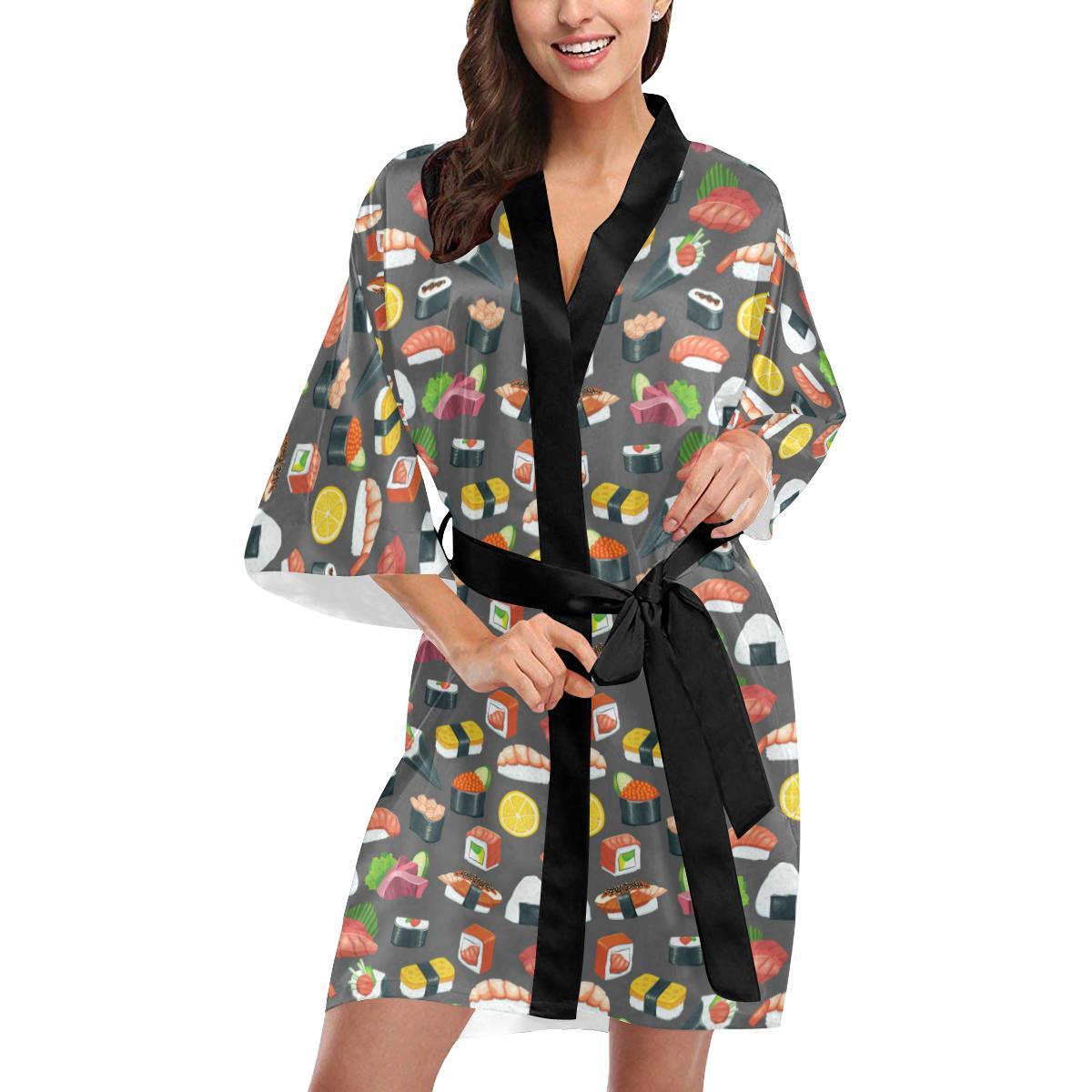 Sushi Pattern Print Women Short Kimono Robe