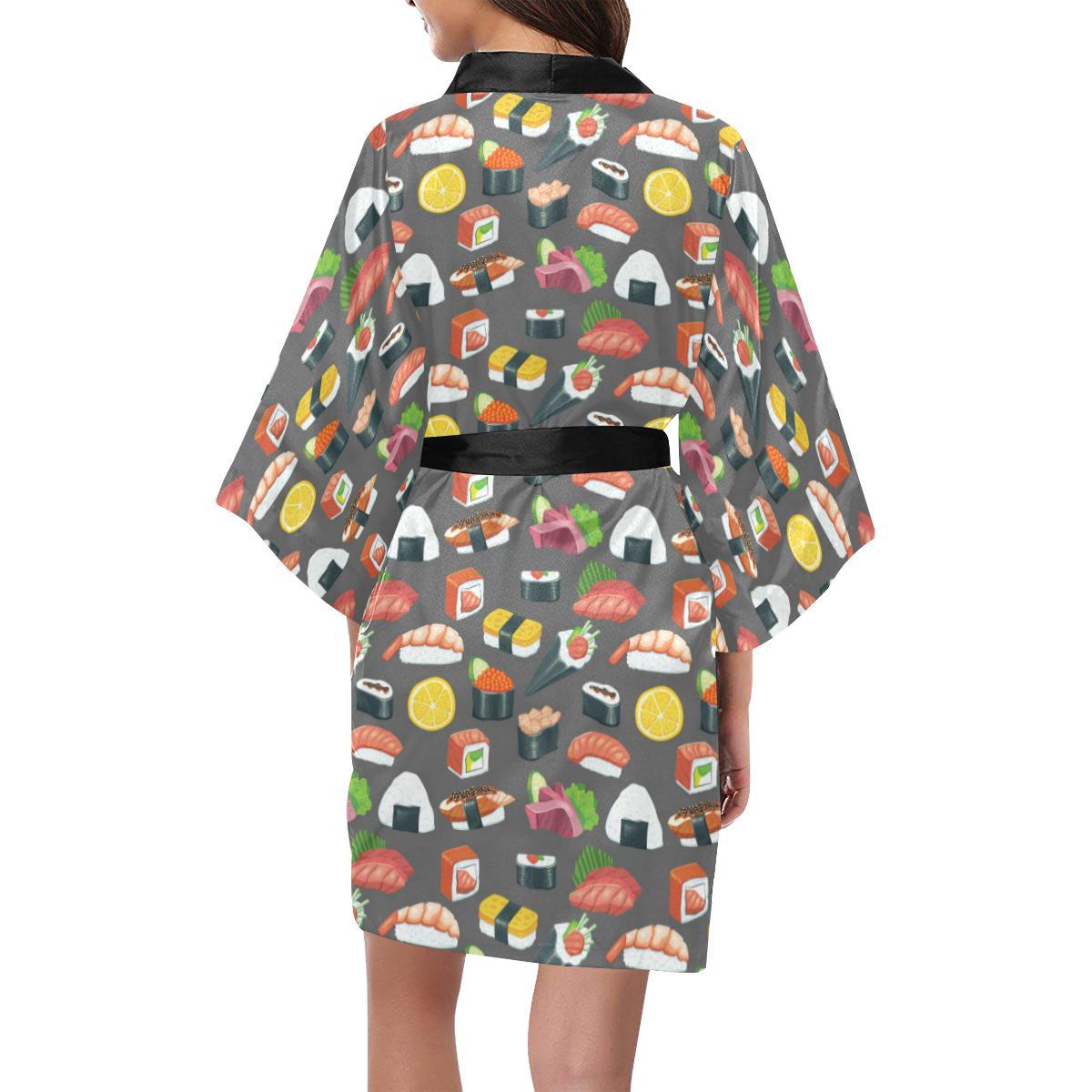 Sushi Pattern Print Women Short Kimono Robe