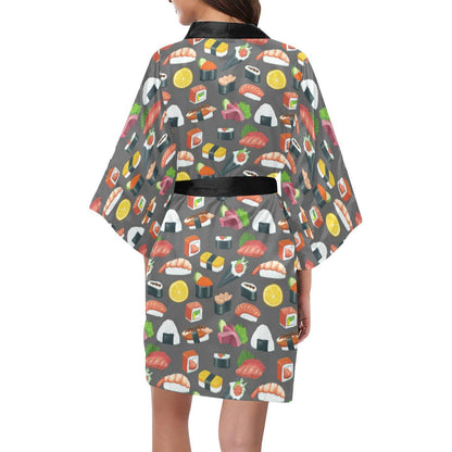 Sushi Pattern Print Women Short Kimono Robe