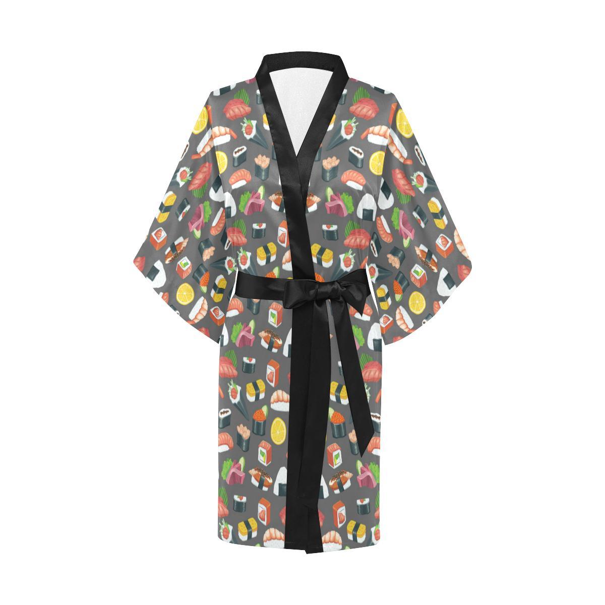 Sushi Pattern Print Women Short Kimono Robe