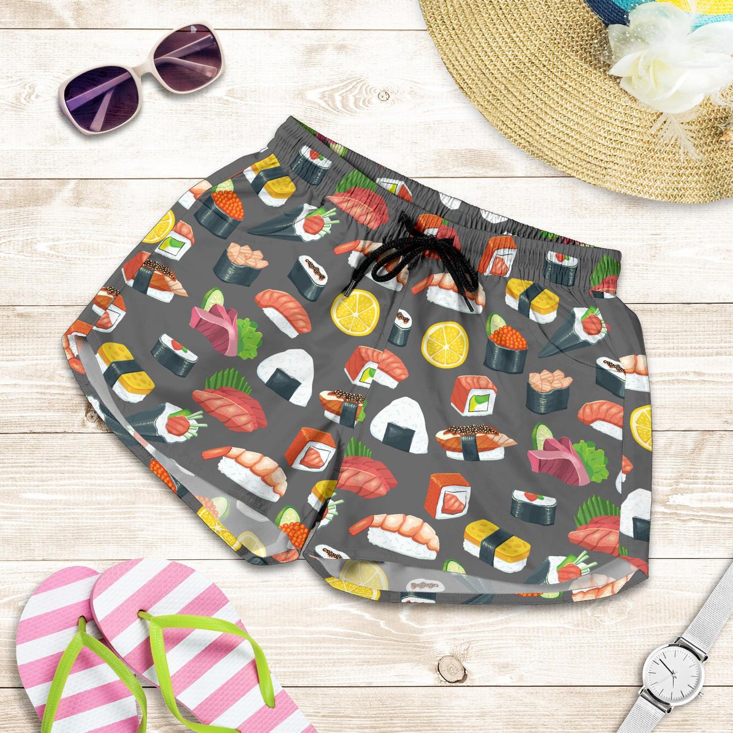 Sushi Pattern Print Women Shorts-JTAMIGO.COM