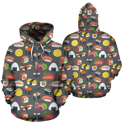 Sushi Pattern Print Zip Up Hoodie