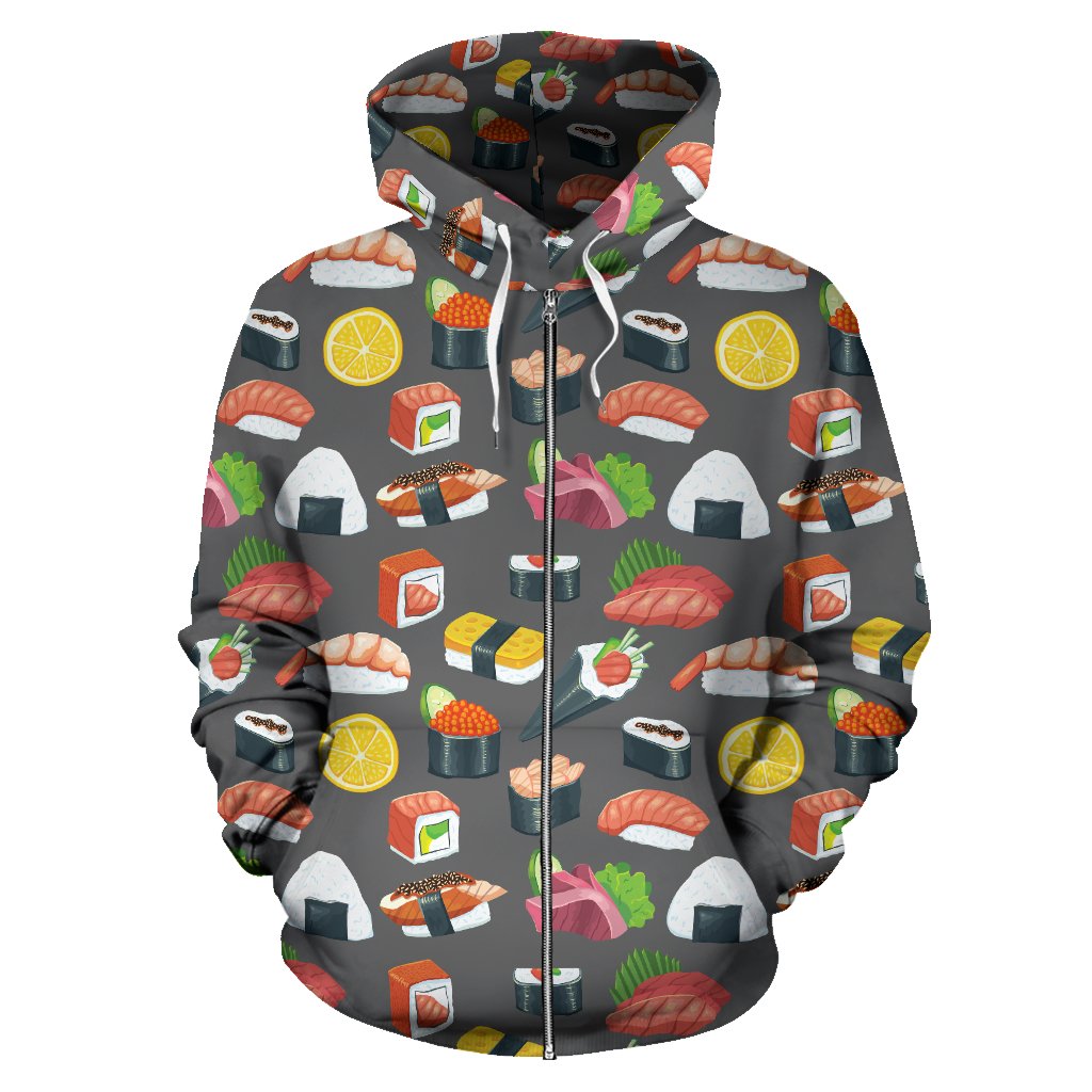 Sushi Pattern Print Zip Up Hoodie