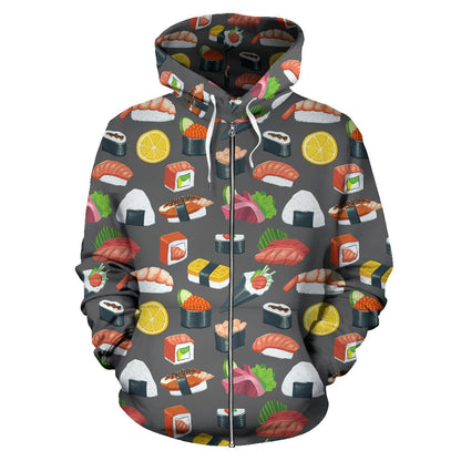 Sushi Pattern Print Zip Up Hoodie