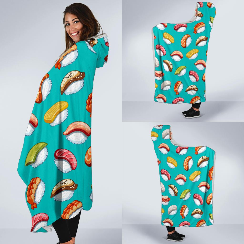 Sushi Themed Print Hooded Blanket-JTAMIGO.COM