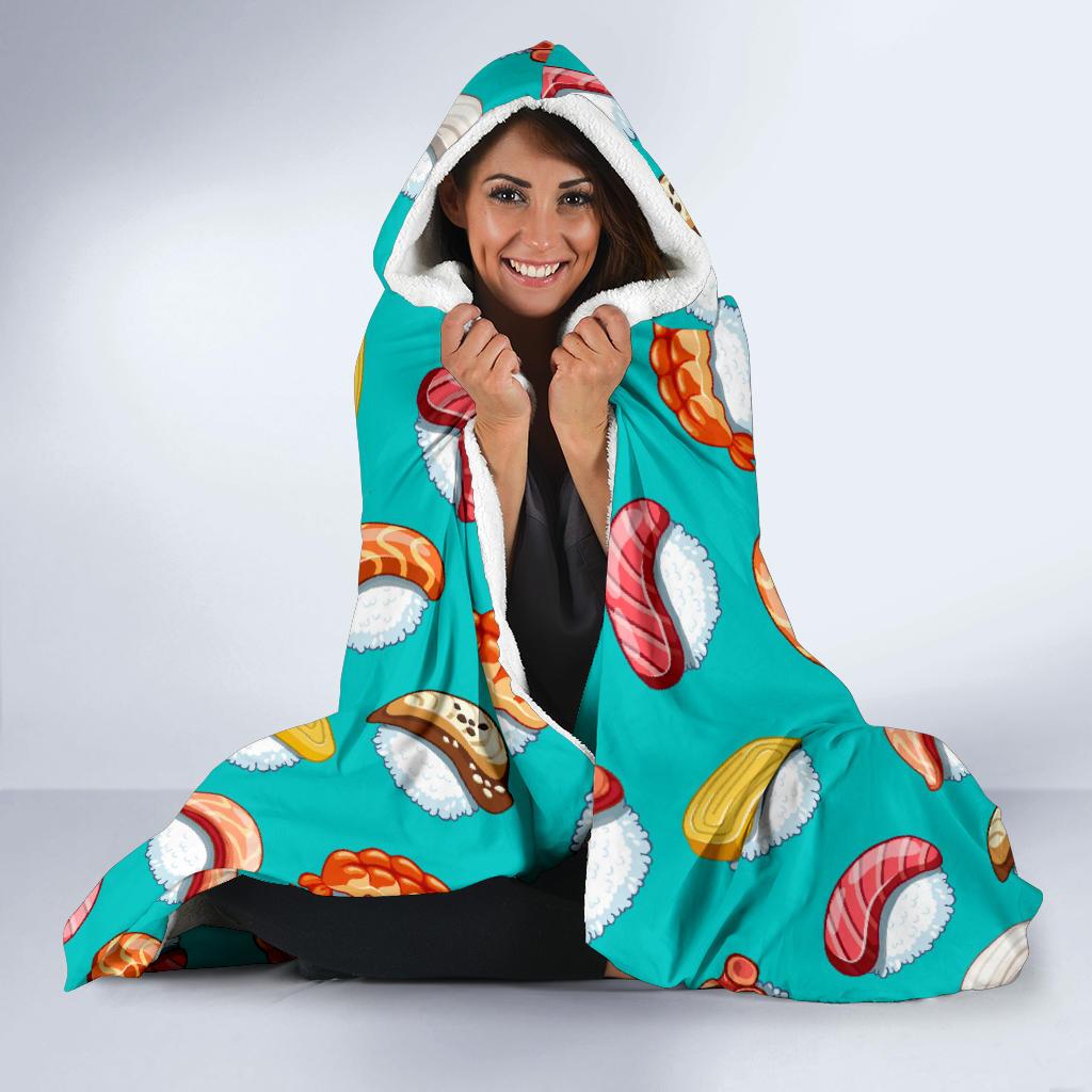 Sushi Themed Print Hooded Blanket-JTAMIGO.COM