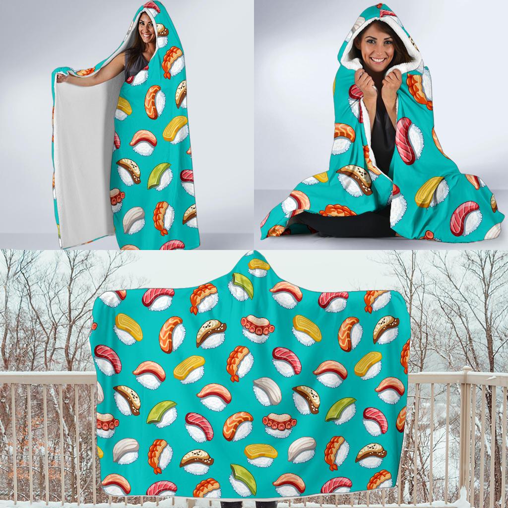 Sushi Themed Print Hooded Blanket-JTAMIGO.COM