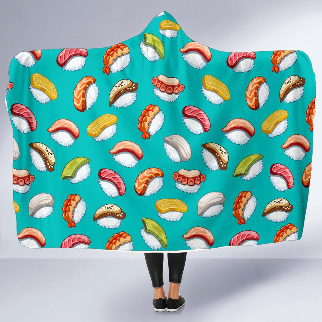 Sushi Themed Print Hooded Blanket-JTAMIGO.COM