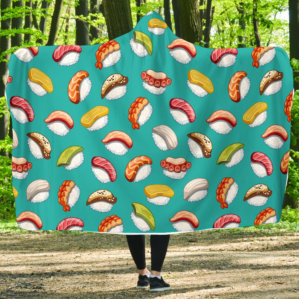 Sushi Themed Print Hooded Blanket-JTAMIGO.COM