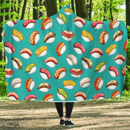 Sushi Themed Print Hooded Blanket-JTAMIGO.COM