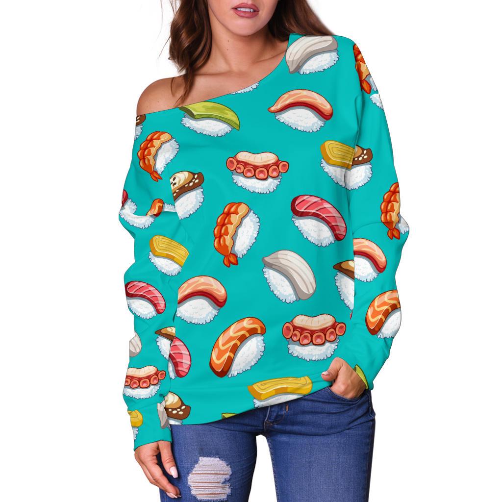 Sushi Themed Print Off Shoulder Sweatshirt