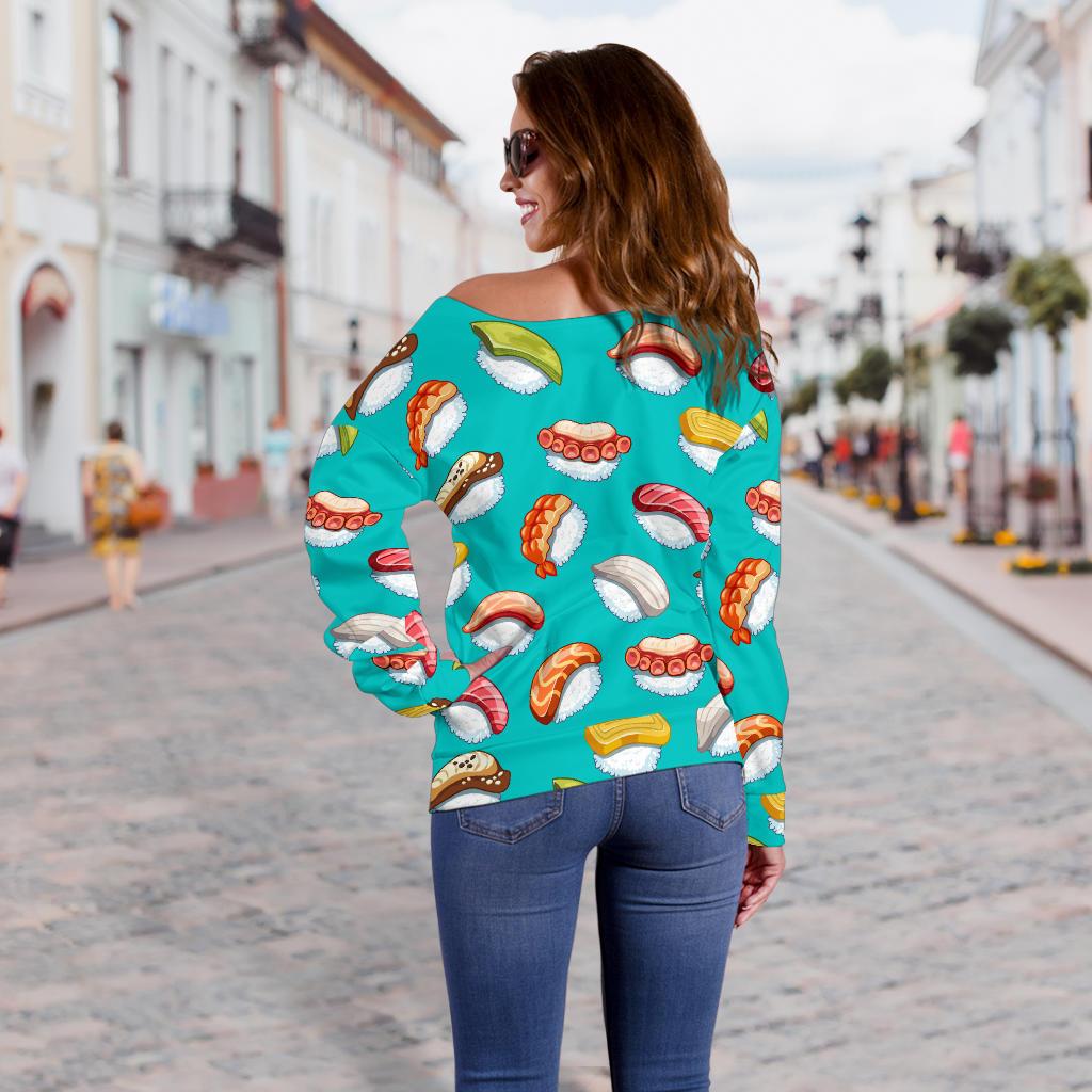 Sushi Themed Print Off Shoulder Sweatshirt
